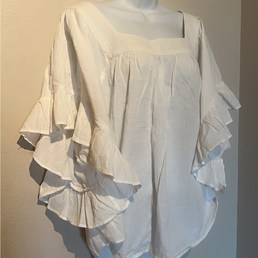 Elegant White Ruffle Sleeve Top